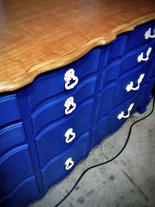 dresser painted cobalt blue with stained cherry top
